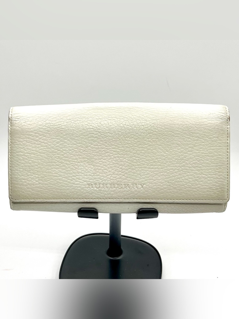 Burberry Ivory Leather Long Wallet w/ Nova Check Interior